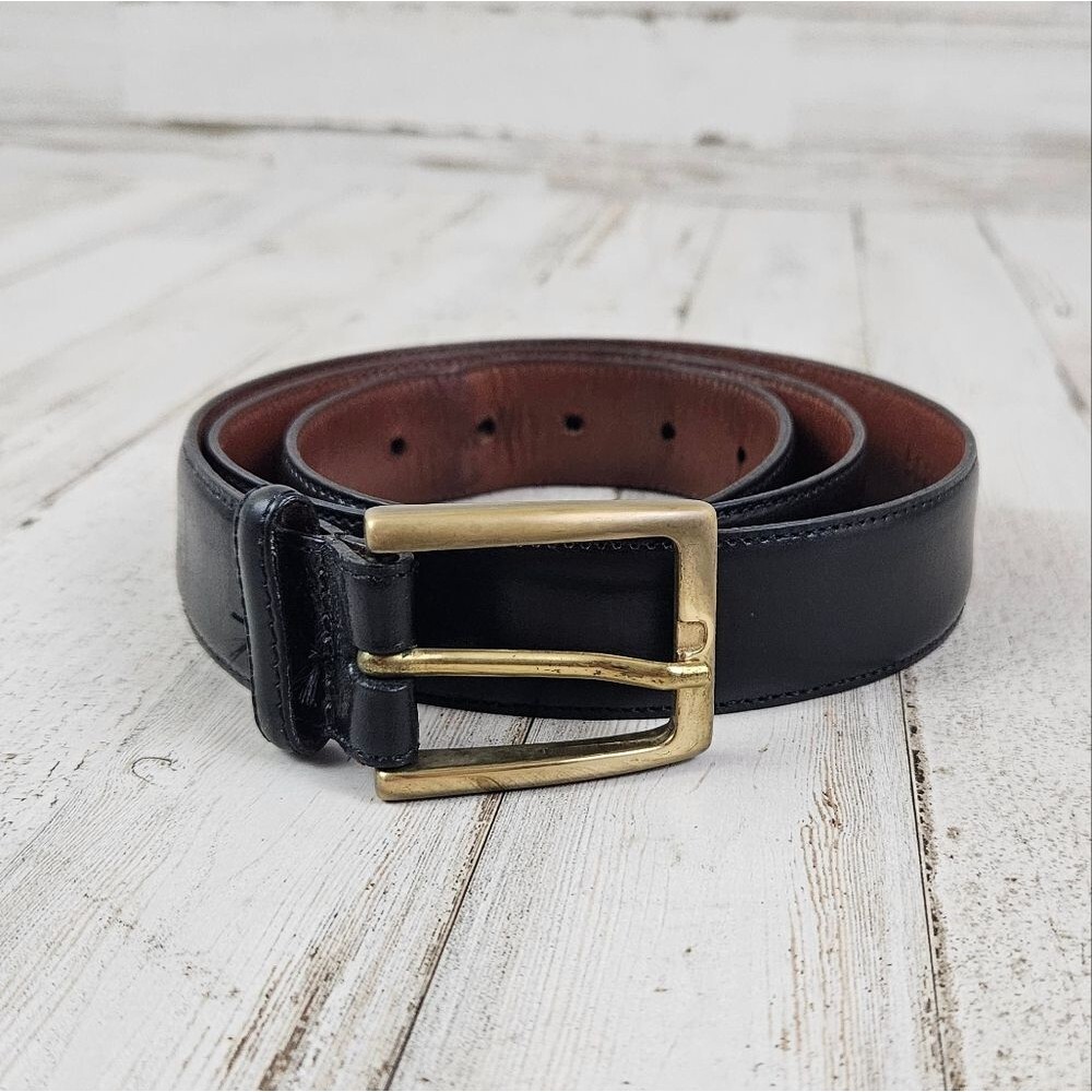 Torino Italy Aniline Kipson Shoulders Black Leather Belt Men’s Size 36